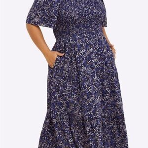 Draper James Smocked Midi Navy Floral Dress